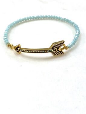 Premier Designs Gold Arrow Bracelet with Pale Blue Beads